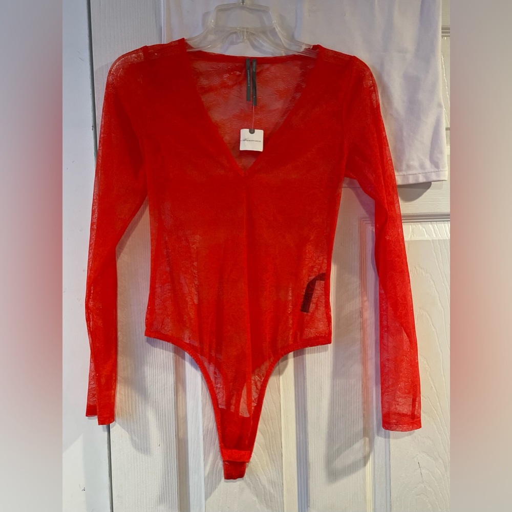 Red lace sheer body suit
